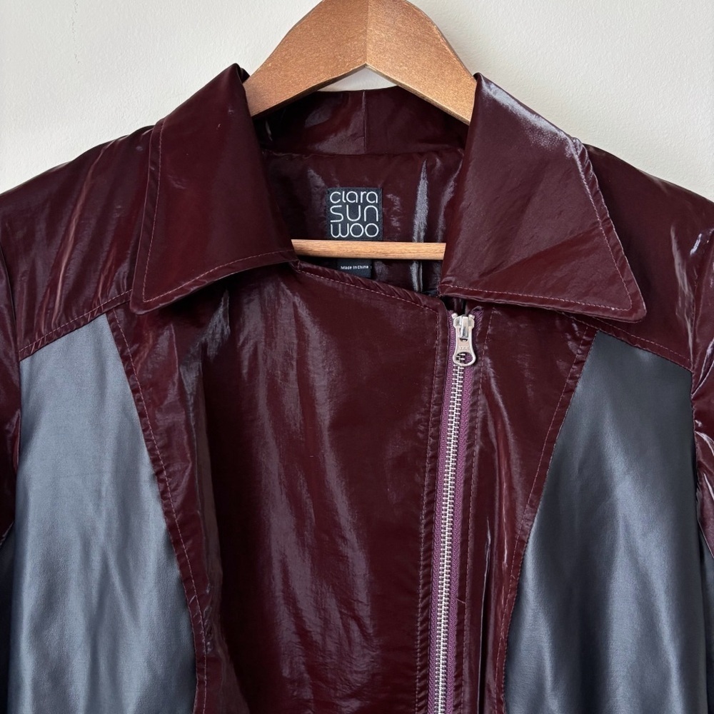 Clara Sunwoo Mulberry Vinyl + Liquid Leather Panel Zip Cuff Jacket Small - Picture 3 of 12